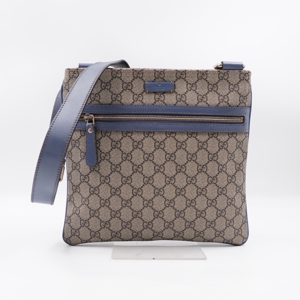 Gucci Beige Monogram Bag with Blue Leather Trim